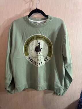 League Sage Green Prescott Arizona Graphic Crewneck Sweatshirt Size Large